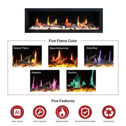 Litedeer Homes Latitude II 68" Smart Electric Fireplace with APP Driftwood Log & River Rock - ZEF68X - Terrace Level