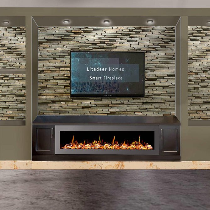 Litedeer Homes Latitude II 68" Smart Wall Mount Electric Fireplace with App Diamond - like Crystal - ZEF68XC - Terrace Level