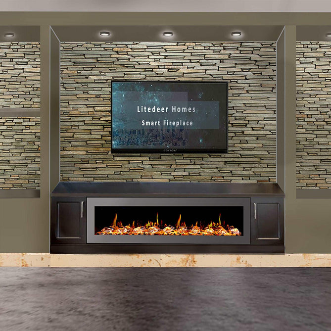 Litedeer Homes Latitude II 68" Smart Wall Mount Electric Fireplace with App Diamond-like Crystal - ZEF68XC