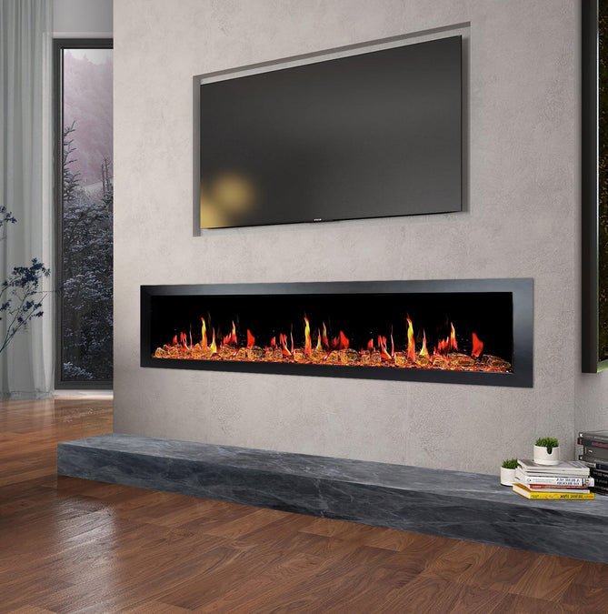 Litedeer Homes Latitude II 68" Smart Wall Mounted Electric Fireplace with Reflective Amber Glass - ZEF68XA - Terrace Level