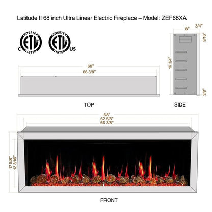 Litedeer Homes Latitude II 68" Smart Wall Mounted Electric Fireplace with Reflective Amber Glass - ZEF68XA - Terrace Level