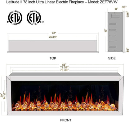 Litedeer Homes Latitude II 78" Smart Electric Fireplace with App Driftwood Log & River Rock - ZEF78VW