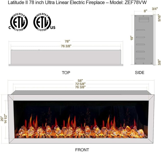 Litedeer Homes Latitude II 78" Smart Electric Fireplace with App Driftwood Log & River Rock - ZEF78VW - Terrace Level