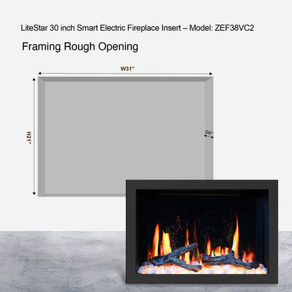 Litedeer Homes LiteStar 30 Inch 7/8 Inch Smart Electric Fireplace Inserts Black - ZEF38VCII - Terrace Level