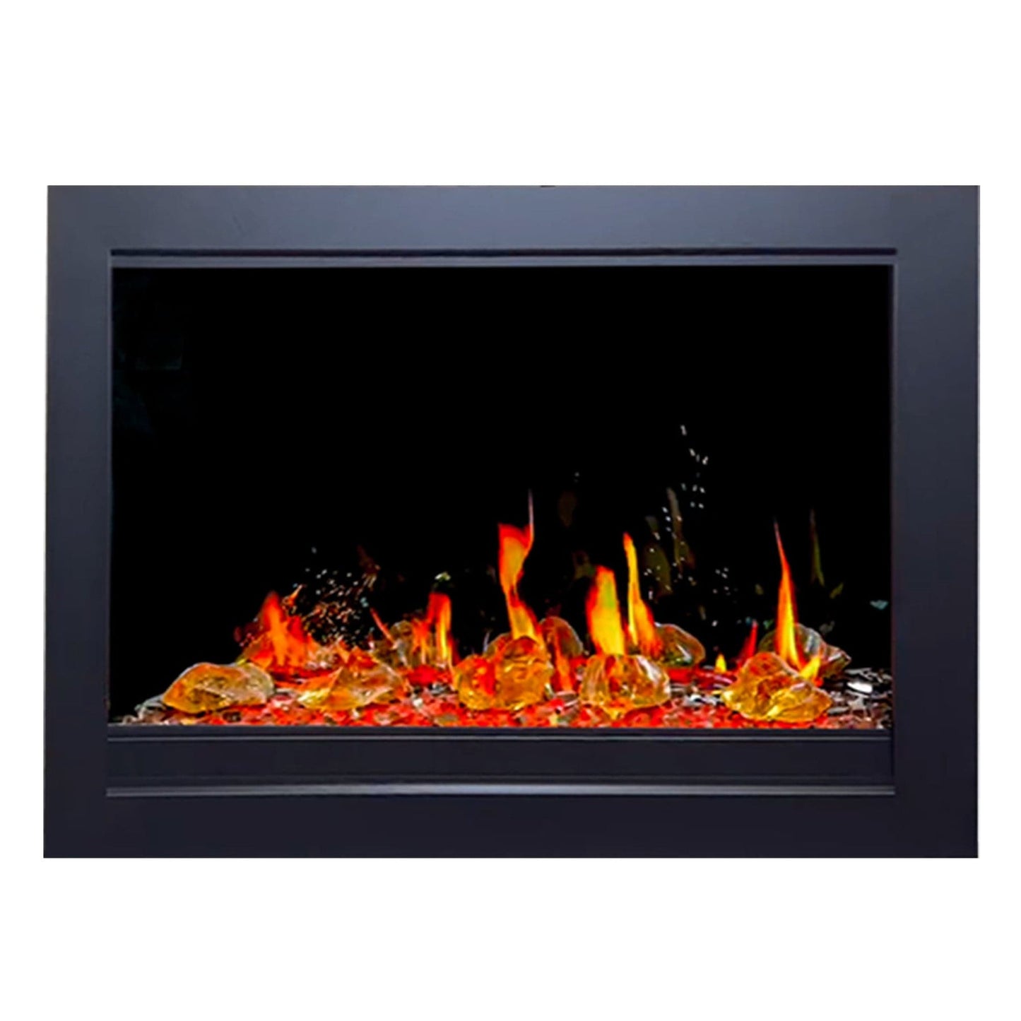 LiteStar 33" Smart Electric Fireplace Insert with App Reflective Amber Glass, Crackling Sounds (Model: ZEF38VC-33A), Black