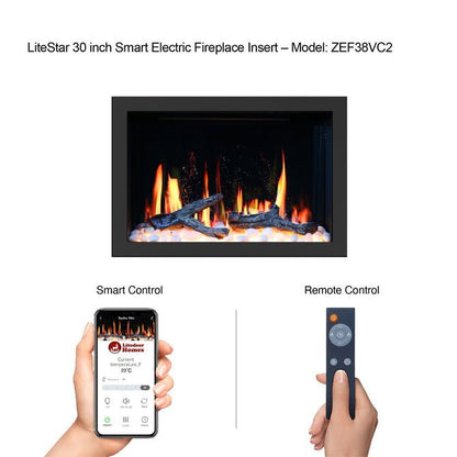 LiteStar 30" Smart Electric Fireplace Insert with App Diamond - like Crystal (ZEF38VC - 30C) - Terrace Level