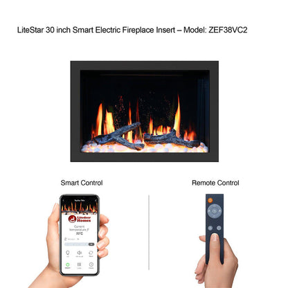 LiteStar 30" Smart Electric Fireplace Insert with App Diamond-like Crystal (ZEF38VC-30C)