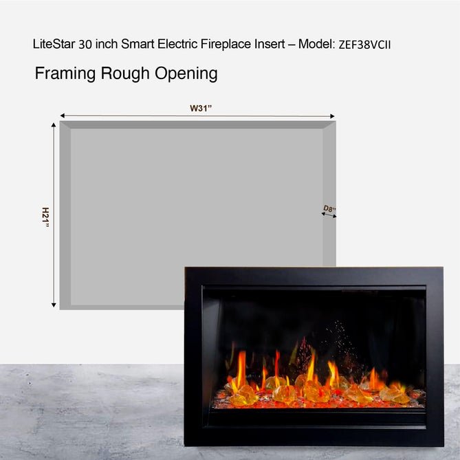 LiteStar 30" Smart Electric Fireplace Insert with App Reflective Amber Glass (ZEF38VC - 30A) - Terrace Level