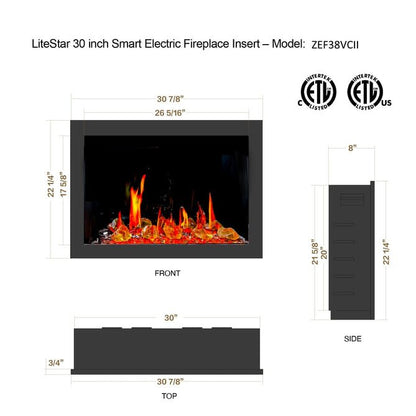 LiteStar 30" Smart Electric Fireplace Insert with App Reflective Amber Glass (ZEF38VC - 30A) - Terrace Level