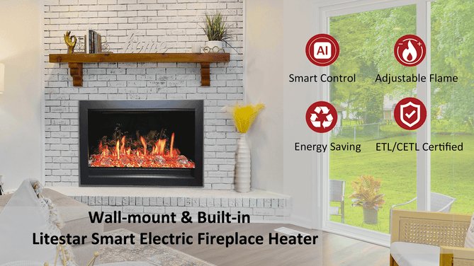 LiteStar 30" Smart Electric Fireplace Insert with App Reflective Amber Glass (ZEF38VC - 30A) - Terrace Level