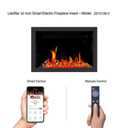 LiteStar 30" Smart Electric Fireplace Insert with App Reflective Amber Glass (ZEF38VC - 30A) - Terrace Level