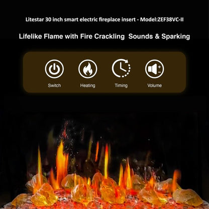 LiteStar 30" Smart Electric Fireplace Insert with App Reflective Amber Glass (ZEF38VC - 30A) - Terrace Level