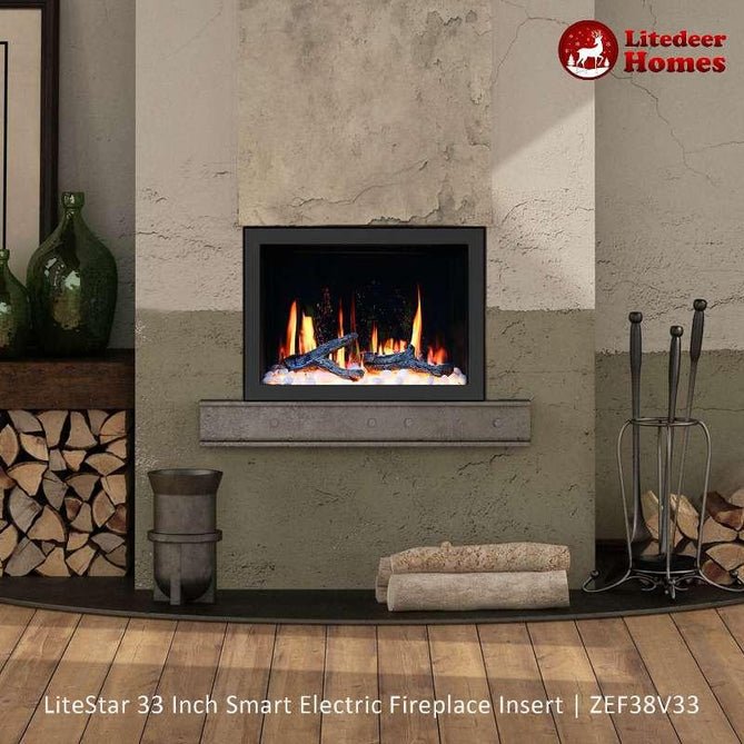 LiteStar 33 inch Smart Electric Fireplace Insert with App Diamond - like Crystal (ZEF38VC - 33C) - Terrace Level