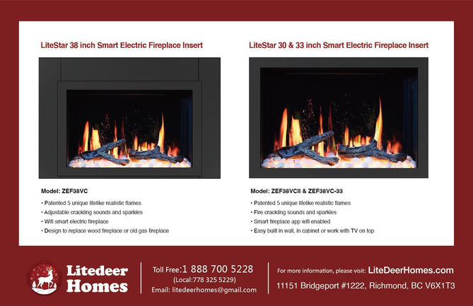 LiteStar 33 inch Smart Electric Fireplace Insert with App Diamond-like Crystal (ZEF38VC-33C)