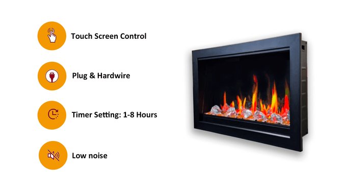 LiteStar 38 - in Wall Mounted Electric Fireplace Insert with Smart App 5 Unique Flame Crackling Sounds - ZEF38VC,Black - Terrace Level