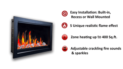 LiteStar 38-in Wall Mounted Electric Fireplace Insert with Smart App 5 Unique Flame Crackling Sounds - ZEF38VC,Black