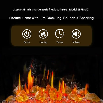 LiteStar 38" Smart Electric Fireplace Insert with App Reflective Amber Glass - ZEF38VC - A - Terrace Level