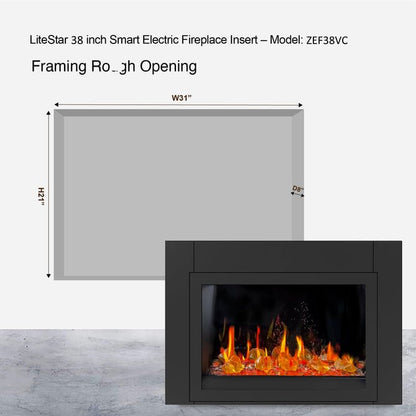 LiteStar 38" Smart Electric Fireplace Insert with App Reflective Amber Glass - ZEF38VC - A - Terrace Level